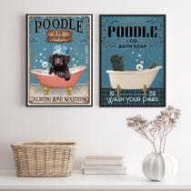 Kit 2 Quadros Banheiro Cão Poodle 33X24Cm - Com Vidro