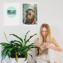 Kit 2 Quadros Banheiro Capivara Relax 33x24cm - com vidro