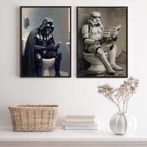 Kit 2 Quadros Banheiro Divertido Do Darth 24x18cm