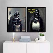 Kit 2 Quadros Banheiro Do Darth 45x34cm - com vidro
