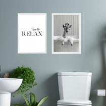 Kit 2 Quadros Banheiro Girafinha - Time To Relax 45x34cm - com vidro