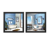 Kit 2 Quadros Banheiro, Lavabo, Toalete, Blue Bath com vidro