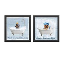 Kit 2 Quadros Banheiro, Lavabo, Toalete, Dog Bath com vidro