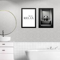 Kit 2 Quadros Banheiro Panda - Time To Relax 45x34cm - com vidro