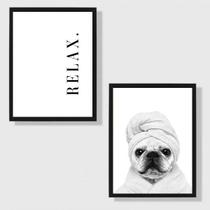 Kit 2 Quadros Banheiro Relax Bulldog 33X24Cm - Com Vidro