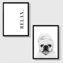 Kit 2 Quadros Banheiro Relax Bulldog 33x24cm