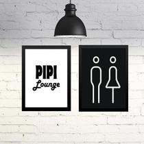 Kit 2 Quadros Banheiro Unissex - Pipi Lounge 33X24Cm - Vidro