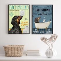 Kit 2 Quadros Banheiro Vintage - Dachshund 33x24cm - com vidro