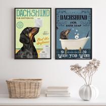 Kit 2 Quadros Banheiro Vintage - Dachshund 45X34Cm