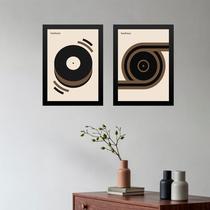 Kit 2 Quadros Bauhaus Discos - Marrom 45x34cm - com vidro