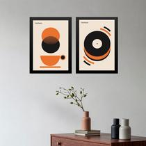 Kit 2 Quadros Bauhaus Laranja - Café Disco 24x18cm - com vidro Kit 2 Quadros Bauhaus Laranja - Café Disco 24x18cm - com vidro