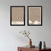 Kit 2 Quadros Bauhaus Ondas Marrom e Bege 45x34cm - com vidro