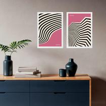 Kit 2 Quadros Bauhaus Rosa e Preto - Curvas 33x24cm - com vidro Kit 2 Quadros Bauhaus Rosa e Preto - Curvas 33x24cm - com vidro