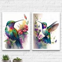 Kit 2 Quadros Beija-flor Aquarela - 45x34cm -