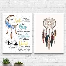 Kit 2 Quadros Benção Apache 33X24Cm Madeira Branca