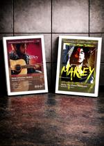 Kit 2 Quadros Bob Marley+Mar C/ Vidro, Moldura Branca Tam:A4