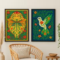 Kit 2 Quadros Boho Chic Natur.-Libélula & Beija-Flor 33X24Cm Kit 2 Quadros Boho Chic Natur.-Libélula & Beija-Flor 33X24Cm