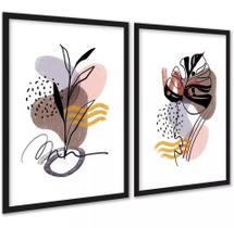 Kit 2 Quadros Bohos Marrom Rosa Ramos 33X24Cm - Com Vidro