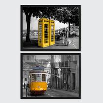 Kit 2 Quadros Bonde E Cabine Amarela 24x18cm - com vidro Kit 2 Quadros Bonde E Cabine Amarela 24x18cm - com vidro