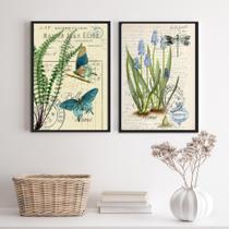Kit 2 Quadros Botânica Vintage 45x34cm - Madeira Preta Kit 2 Quadros Botânica Vintage 45x34cm - Madeira Preta