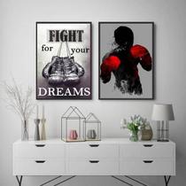 Kit 2 Quadros Boxe Fight For Your Dreams 24X18Cm