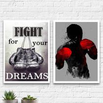 kit 2 Quadros Boxe Fight For Your Dreams 33x24cm - com vidro