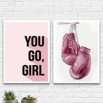 kit 2 Quadros Boxe You Go Girl 24x18cm - com vidro