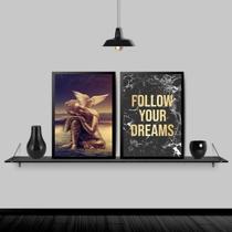 Kit 2 Quadros Buda Asas Follow Your Dreams 24X18Cm Branca Kit 2 Quadros Buda Asas Follow Your Dreams 24X18Cm Branca