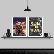 Kit 2 Quadros Buda Asas Follow Your Dreams 33X24Cm Preta Kit 2 Quadros Buda Asas Follow Your Dreams 33X24Cm Preta