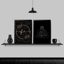 Kit 2 Quadros Buda Fé Preto Com Dourado 45x34cm - com vidro Kit 2 Quadros Buda Fé Preto Com Dourado 45x34cm - com vidro