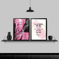 Kit 2 Quadros Buda Rosa Dias Que Orei 33x24cm - com vidro Kit 2 Quadros Buda Rosa Dias Que Orei 33x24cm - com vidro