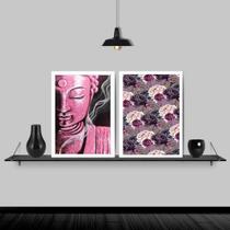 Kit 2 Quadros Buda Rosa Flores 45x34cm Kit 2 Quadros Buda Rosa Flores 45x34cm