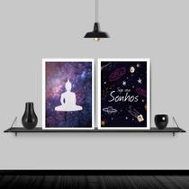 Kit 2 Quadros Buda Siga Seus Sonhos 33x24cm - com vidro