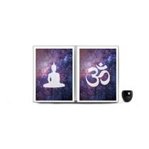 Kit 2 Quadros Buda Zen Galaxia 33X24Cm Moldura Branca