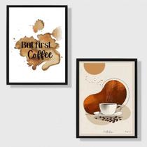 Kit 2 Quadros But First Coffee Marrom 45x34cm - com vidro