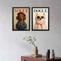 Kit 2 Quadros Cães Fashion - Capa de Revista 24x18cm - com vidro Kit 2 Quadros Cães Fashion - Capa de Revista 24x18cm - com vidro