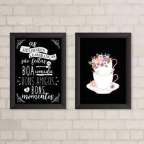 Kit 2 Quadros Café Cozinha Bons Momentos 24x18cm - com vidro Kit 2 Quadros Café Cozinha Bons Momentos 24x18cm - com vidro
