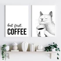 Kit 2 Quadros Café Gato - But First Coffee 60x48cm