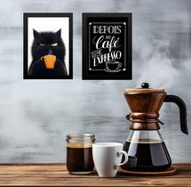 Kit 2 Quadros Café - Gato Mal Humorado 33x24cm - com vidro