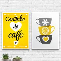 Kit 2 Quadros Cantinho Do Café Amarelo 33x24cm - com vidro