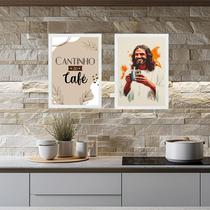 Kit 2 Quadros Cantinho Do Café Cristão - Jesus 33x24cm