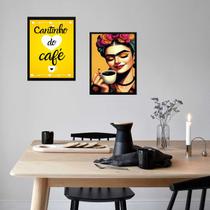 Kit 2 Quadros Cantinho Do Café Frida 24x18cm - com vidro Kit 2 Quadros Cantinho Do Café Frida 24x18cm - com vidro