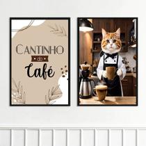 Kit 2 Quadros Cantinho Do Café Gatinho 24x18cm