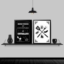 Kit 2 Quadros Cantinho Do Churrasco 33X24Cm Moldura Preta