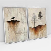 Kit 2 Quadros Canvas Natureza - Tons Marrom-Mold.Branca Tamanho:40x30cm