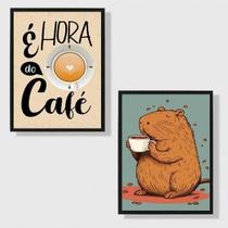 Kit 2 Quadros Capivara - Hora Do Café 24X18Cm