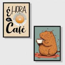 Kit 2 Quadros Capivara - Hora Do Café 24x18cm Kit 2 Quadros Capivara - Hora Do Café 24x18cm