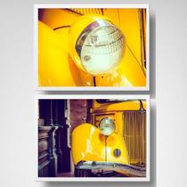 Kit 2 Quadros Carro E Farol Amarelo 45x34cm