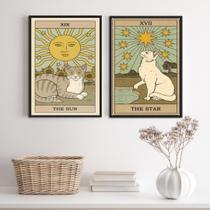 Kit 2 Quadros Cartas Tarot Gato- The Sun E The Star 24X18Cm