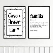 Kit 2 Quadros Casa Amor Lar Família 24x18cm - com vidro